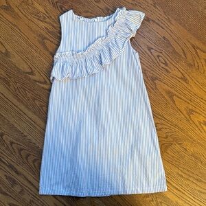 Primigi White and Blue Striped Kids Dress with Ruffle
